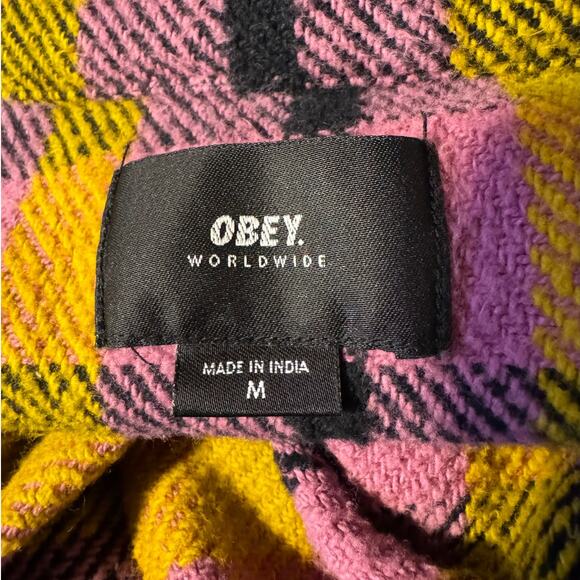 Obey Fitzgerald Woven Heavy Flannel Shirt Burnt Brick Multi Men's Size M NWT - Picture 6 of 9